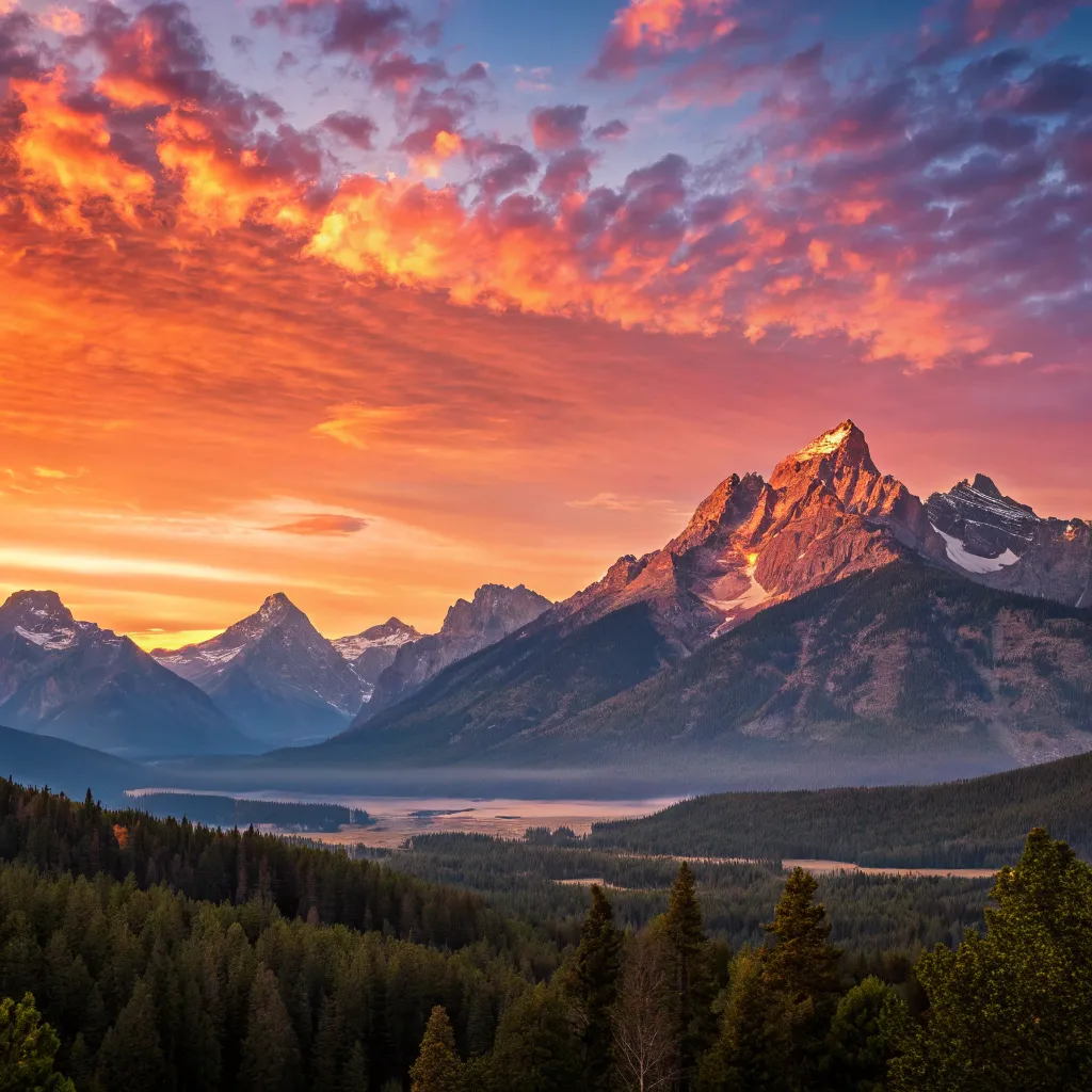 Scenic view of a sunrise over mountains